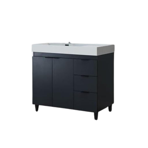 Oakestry 37" Single Sink Bathroom Vanity Cabinet, French Gray Finish with White Engineered Stone Top, Freestanding Solid Wood, Integral Ceramic Sink, Brushed Gold Hardware