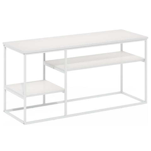Oakestry Solid White Modern Lifestyle TV Stand for TVs with Sleek Open Shelving and Elegant Storage Modern Entertainment Console for Living Room Décor