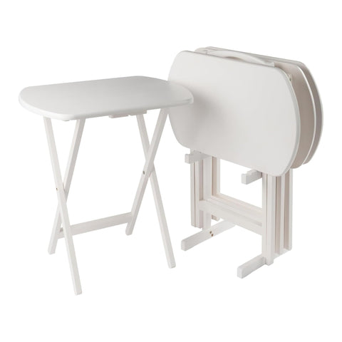 Oakestry Corbett 4 Piece Oversized Snack Tables with Tray Stand Folding TV Tray Set Portable Space Saving Sofa Side Tables Durable Wood Construction Modern White Finish