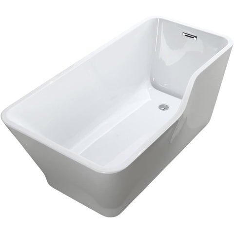 Oakestry Florence 59" Freestanding Acrylic Bathtub with Chrome Drain, Glossy White Seamless Soaking Tub, Fiberglass Reinforced with Leveling Legs, 46 Gal Capacity