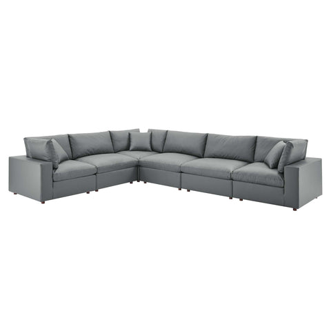 Oakestry Luxury Inspired Commix Down Filled Overstuffed Vegan Leather 6-Piece Sectional Sofa Comfortable Indoor Sectional Sofa for Living Room Apartment Lounge Reception Area Premium Everyday Styling