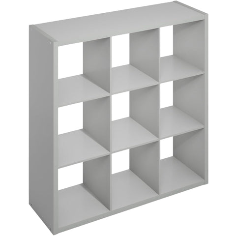 Oakestry Simple Open Back Cube Storage Organizer, 9-Cube Standing Shelf, Light Grey Composite Wood Bookcase for Home & Office