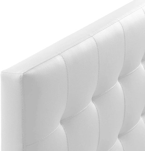 White Faux Leather Queen Headboard Upholstered Tufted Button Design Adjustable Padded Panel Modern Bedroom Furniture with Sturdy Wood Frame Elegant Accent and Comfortable Backrest Support