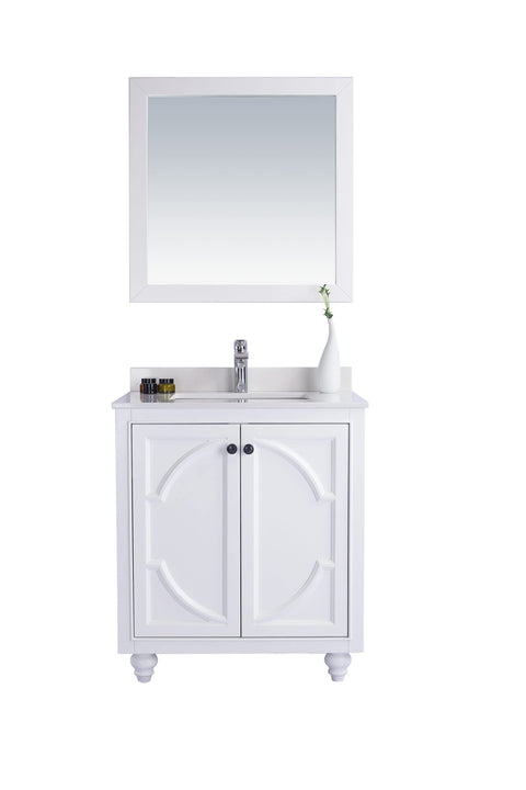 Oakestry Odyssey 30 Inch White Bathroom Vanity Single Sink White Quartz Countertop Freestanding Modern Storage Cabinet Soft Close Doors Luxury Washroom Furniture