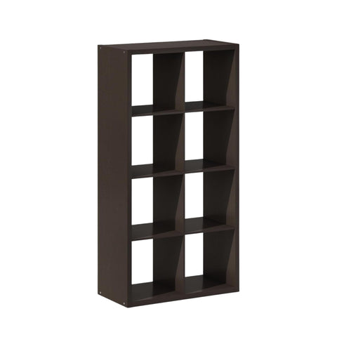 Simple Cube Storage Organizer, 8-Cube Display Shelf with Open Back, Dark Oak Extra Thick Frame Bookcase for Living Room & Home Office