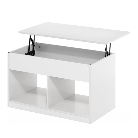 Oakestry Jensen Lift Top Coffee Table Americano Finish Wooden Center Furniture Storage Compartment Adjustable Rising Surface Modern Living Room Office Use (Solid White)