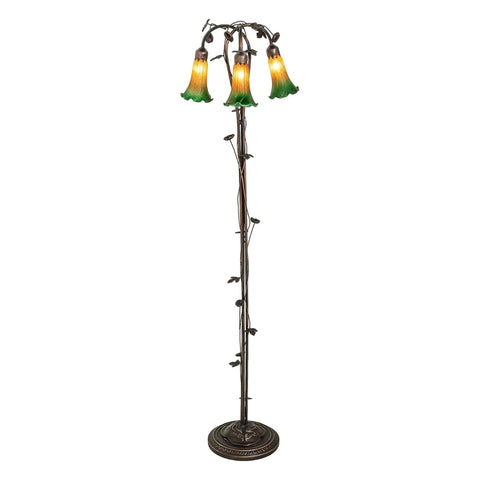 Oakestry 58 in High Amber/Green 3 Light Floor Lamp Elegant Floor Lamp Stained Glass Lighting Decorative Home Living Room Bedroom Office Vintage Style Durable Build Ambient Light