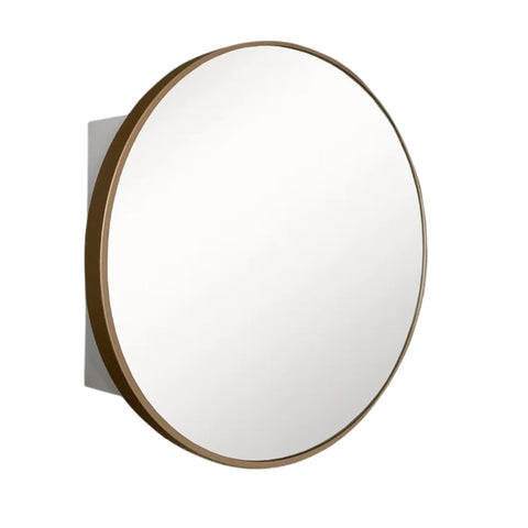 Oakestry 26" Round Mirrored Medicine Cabinet, Brushed Gold Metal Frame, Surface Mount Vertical, Adjustable Glass Shelves, Pre-Assembled Bathroom Mirror Cabinet