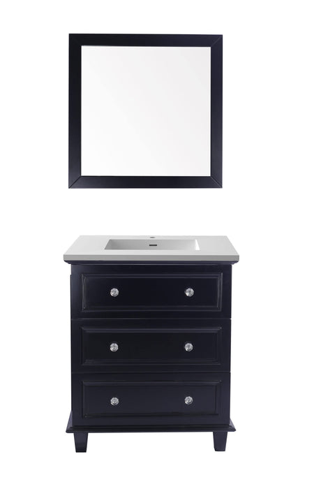 Oakestry Luna 30 Inch Espresso Bathroom Vanity Matte White Viva Stone Solid Surface Countertop Modern Single Sink Freestanding Storage Soft Close Doors Washroom Cabinet