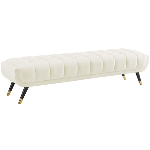 Oakestry Adept Performance Velvet Bench, Mid-Century Modern Upholstered Accent Bench with Birchwood Frame and Gold Metal Accents, Ivory