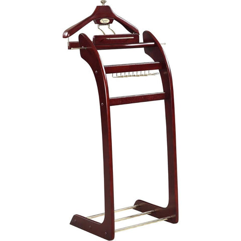 Oakestry Wooden Valet Stand with Detachable Hanger and Storage Tray Elegant Suit Organizer Trouser Bar Tie Rack and Coat Holder for Bedroom Closet Entryway, Dark Mahogany
