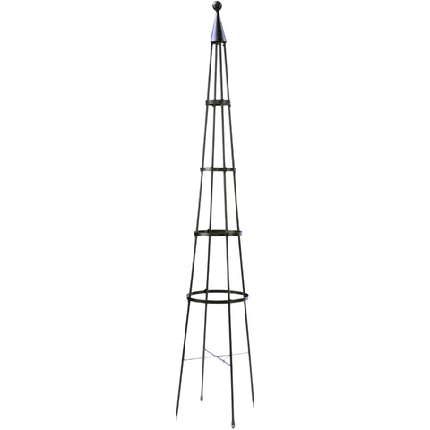 4 Rings Obelisk Wrought Iron Garden Trellis, Freestanding Vertical Plant Support for Vines, Jasmine, Snap Peas, Runner Beans, 61” & 85” H, Graphite
