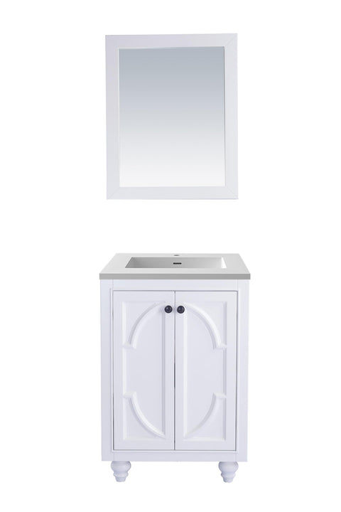 Oakestry Odyssey 24 Inch White Bathroom Vanity Single Sink Matte White Viva Stone Solid Surface Countertop Freestanding Modern Storage Cabinet Soft Close Doors Compact Washroom Furniture