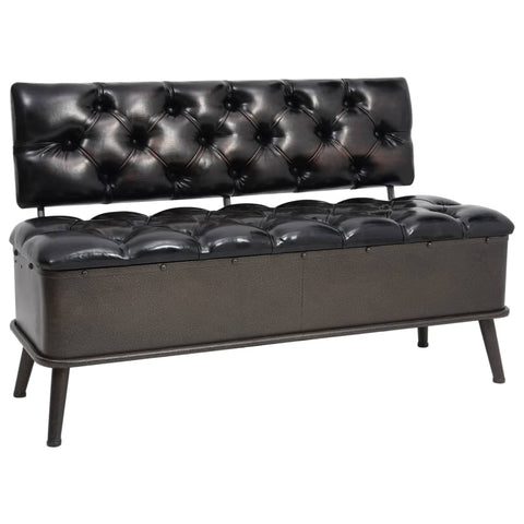 Oakestry Storage Bench with Backrest 433 in Black Faux Leather Modern Storage Bench Solid Wood Entryway Seating Furniture Living Room Bedroom Hallway Organizer with Durable Frame Contemporary Design