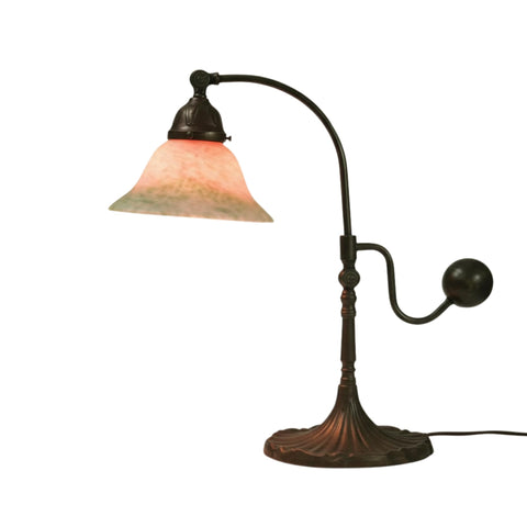 Oakestry 19" Counter Balance Accent Lamp Pink & Green Pâte-De-Verre Glass Shade, Antique Finish Wall Mounted Lighting Fixture, Handcrafted Design