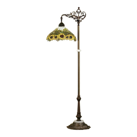 Oakestry 61InchH Wild Sunflower Bridge Arm Floor Lamp Elegant Floor Lamp Stained Glass Lighting Decorative Home Living Room Bedroom Office Vintage Style Durable Build Ambient Light