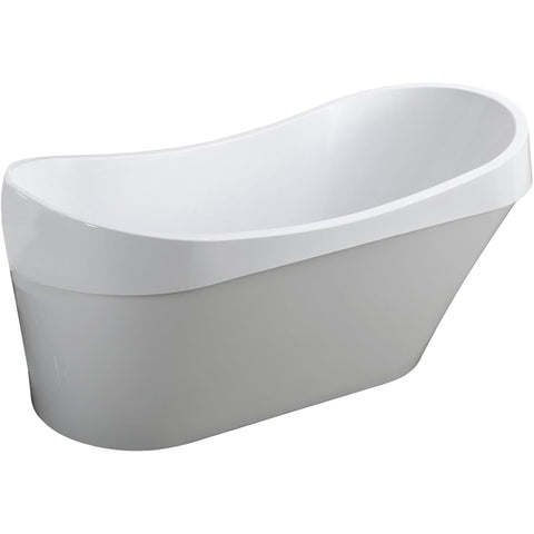 Oakestry Barletta 69" Freestanding Acrylic Bathtub with Chrome Drain, Glossy White Seamless Soaking Tub, Fiberglass Reinforced with Leveling Legs, 58 Gal Capacity