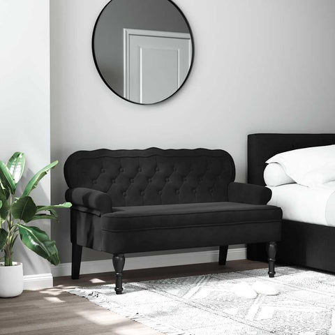 Oakestry Bench with Backrest Black 47 inx254 inx295 in Velvet Modern Storage Bench Solid Wood Entryway Seating Furniture Living Room Bedroom Hallway Organizer with Durable Frame Contemporary Design