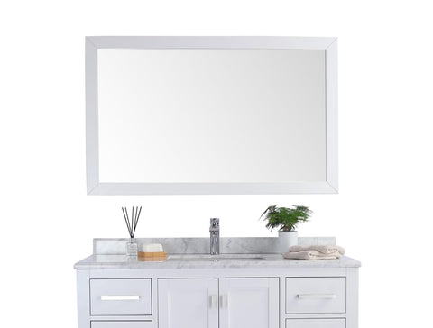 Oakestry Forty-Eight Inch White Fully Framed Wall Mirror, Classic Decorative Accent with Clean Elegant Lines