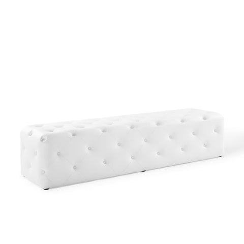 Oakestry Amour 72" Tufted Button Entryway Faux Leather Bench, Modern Upholstered Accent Bench for Entryway Living Room and Bedroom, White