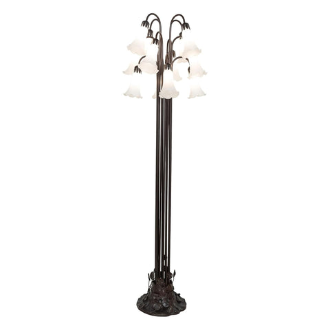 Oakestry 63 Inch High White Tiffany Pond Lily 12 LT Floor Lamp Elegant Floor Lamp Stained Glass Lighting Decorative Home Living Room Bedroom Office Vintage Style Durable Build Ambient Light