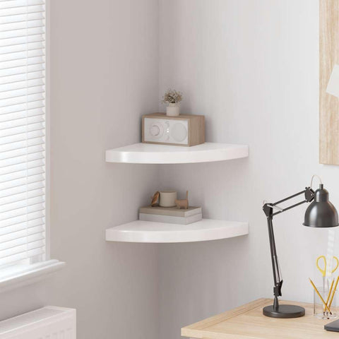 Oakestry Floating Corner Shelves 2 pcs High Gloss White 13.8 inches x13.8 inches x1.5 inches MDF Statement Storage Furniture