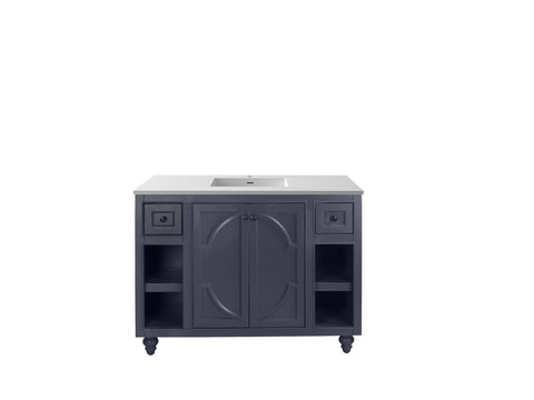 Oakestry Odyssey 48 Inch Maple Grey Bathroom Vanity Single Sink Matte White Viva Stone Solid Surface Countertop Freestanding Modern Storage Cabinet Soft Close Doors Luxury Washroom Furniture