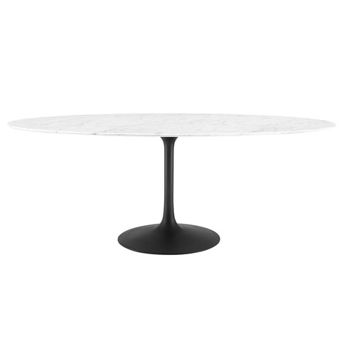 Oakestry Lippa 78" Oval Faux Marble Dining Table with Pedestal Base