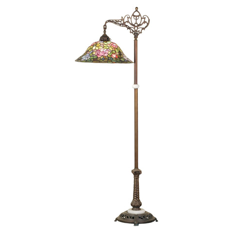 Oakestry 59Inch High Tiffany Rosebush Bridge Arm Floor Lamp Elegant Floor Lamp Stained Glass Lighting Decorative Home Living Room Bedroom Office Vintage Style Durable Build Ambient Light