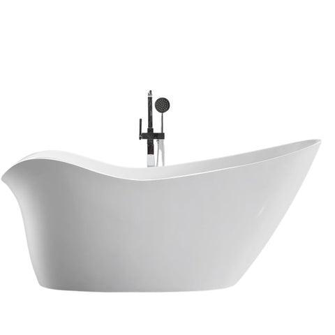Oakestry Colmar 69" Freestanding Acrylic Bathtub with Chrome Drain, Glossy White Seamless Soaking Tub, Fiberglass Reinforced with Leveling Legs, 58 Gal Capacity