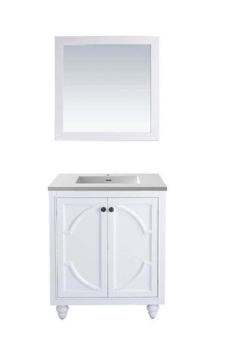 Oakestry Odyssey 30 Inch White Bathroom Vanity Single Sink Matte White Viva Stone Solid Surface Countertop Freestanding Modern Storage Cabinet Soft Close Doors Luxury Washroom Furniture