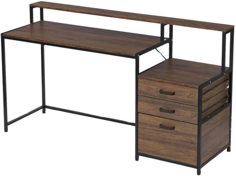 Oakestry 63 in. Computer Desk Ergonomic Office Desk with Drawers & Monitor Stand