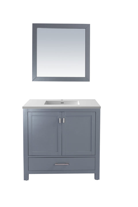 Oakestry Wilson Bathroom Vanity with Solid Surface Countertop, Integrated Sink, Solid Oak Wood Cabinet, Soft-Close Doors, 4 Built-in Outlets, Grey
