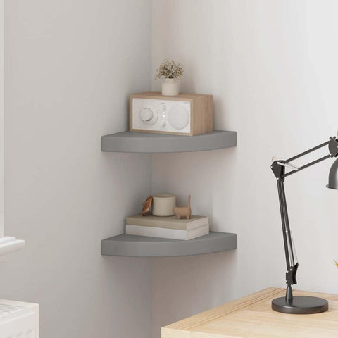 Oakestry Floating Corner Shelves 2 pcs Gray 9.8 inches x9.8 inches x1.5 inches MDF Statement Storage Furniture