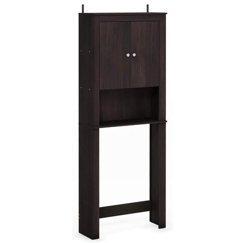 Oakestry Over Toilet Storage Cabinet Bathroom Organizer with Double Door Space Saving Wood Finish Bath Furniture Freestanding Storage Shelf Espresso