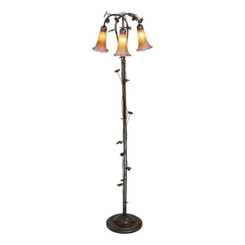 Oakestry 58 in High Amber/Purple Tiffany Pond Lily 3 Light Floor Lamp Elegant Floor Lamp Stained Glass Lighting Decorative Home Living Room Bedroom Office Vintage Style Durable Build Ambient Light