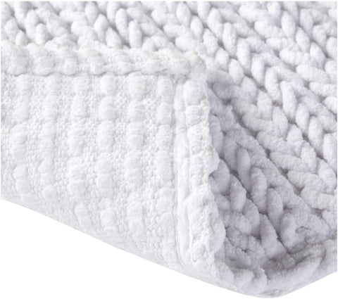 100% Cotton Chenille Shag Area Rug Non-Slip Backing for Bathroom cfor Tub Shower Extra Soft Thick Absorbent Dry Bath Mat, 24x40, White