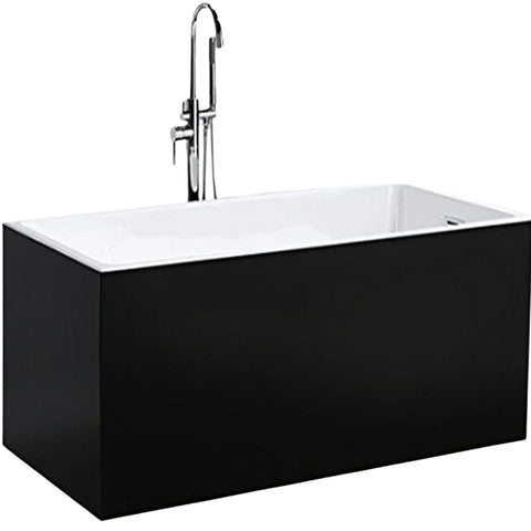 Oakestry Brindisi 59" Freestanding Acrylic Bathtub with Chrome Drain, Glossy Black Seamless Soaking Tub, Fiberglass Reinforced with Leveling Legs, 55 Gal Capacity