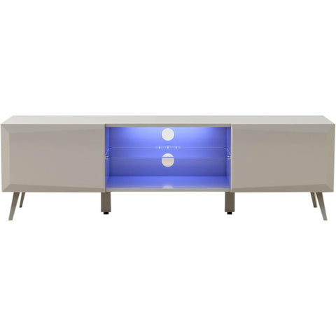 Oakestry Altus 59" Modern TV Stand with LED Glass Divider, Gloss Grey Entertainment Center with Storage & Cable Management, Engineered Wood & Metal Legs