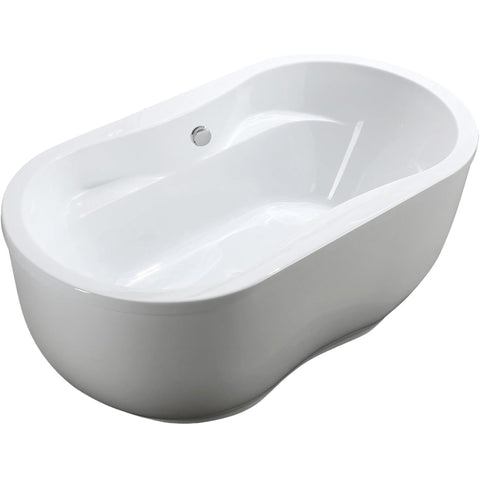 Oakestry Brescia 65" Freestanding Acrylic Bathtub with Chrome Drain, Glossy White Seamless Soaking Tub, Fiberglass Reinforced with Leveling Legs, 52 Gal Capacity