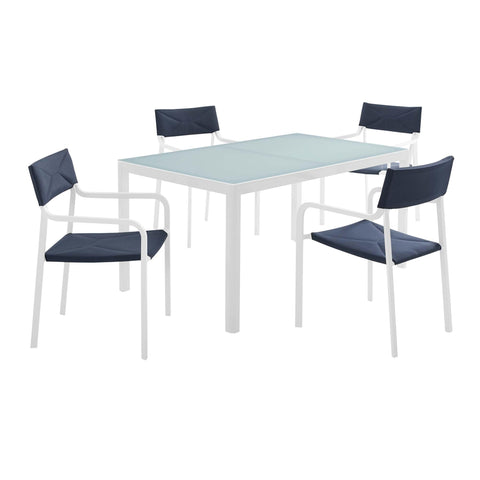 Oakestry Raleigh 5 Piece Outdoor Patio Aluminum Dining Set with Stackable Armchairs
