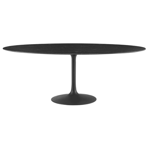 Oakestry Lippa 78" Oval Faux Marble Dining Table with Pedestal Base