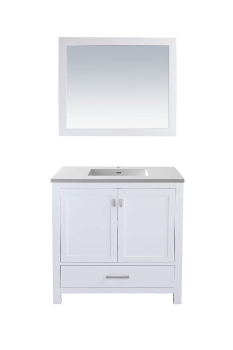 Oakestry Wilson Bathroom Vanity with Solid Surface Countertop & Integrated Sink, Solid Oak Wood Cabinet, Soft Close Doors & Drawers, White
