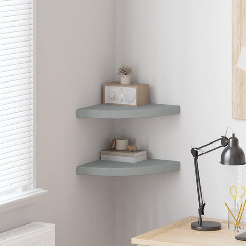 Oakestry Floating Corner Shelves 2 pcs Gray 13.8 inches x13.8 inches x1.5 inches MDF Contemporary Decorative Furniture