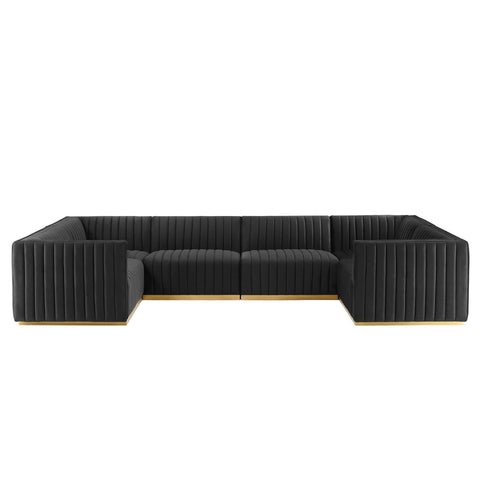 Oakestry Luxury Inspired Conjure Channel Tufted Performance Velvet 6-Piece U-Shaped Sectional Comfortable Indoor Sectional Sofa for Living Room Apartment Lounge Reception Area Premium Everyday Styling
