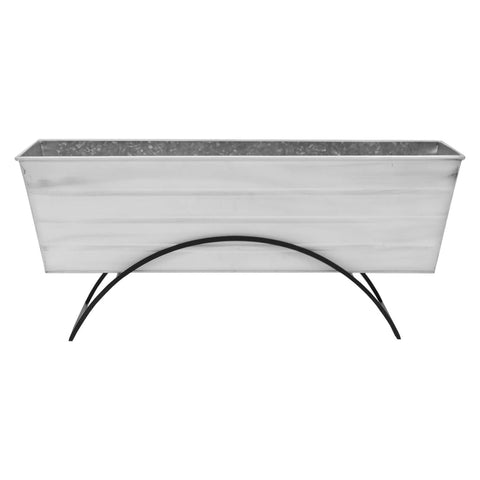 Oakestry Odette Stand With Large White Flower Box Raised Planter Indoor Outdoor Patio Balcony Garden Decorative Display Metal Stand Home Accent Weather Resistant Rust Proof Finish Black
