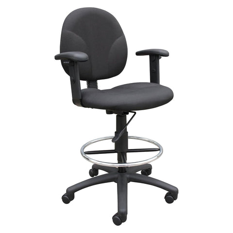 Boss Black Fabric Drafting Stools W/Adj Arms & Footring