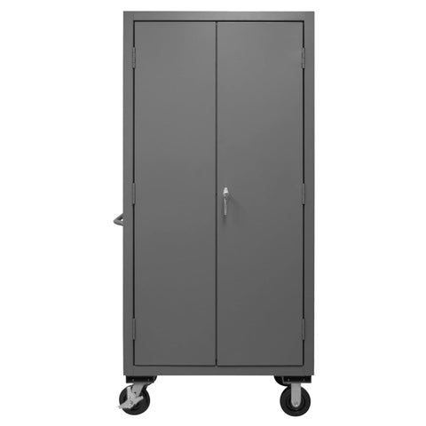 Oakestry Mobile Cabinet 36 x 24 x 81 in 14 Gauge Steel 2 Adjustable Shelves 12 Red Bins Flush Doors Casters Lockable Chrome Handle Gray Storage Cabinet