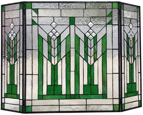 Oakestry Benjamin Mission 3pcs Folding Tiffany-Glass Fireplace Screen 38" Wide