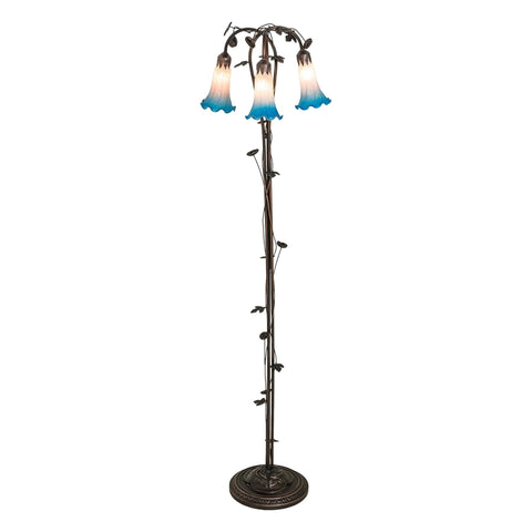 Oakestry 58 in High Pink/Blue Tiffany Pond Lily 3 Light Floor Lamp Elegant Floor Lamp Stained Glass Lighting Decorative Home Living Room Bedroom Office Vintage Style Durable Build Ambient Light